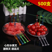 Color transparent plastic fruit sign cake fork Dessert fork Snack fork Sushi fork Disposable fruit fork