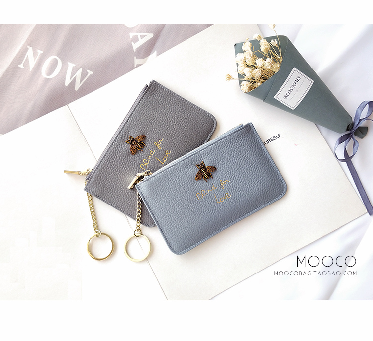 Little bee siêu mỏng lớp trên cùng bằng da khóa kéo ngắn 2019 ví da nữ ví tiền xu ví - Ví tiền ví đứng nam