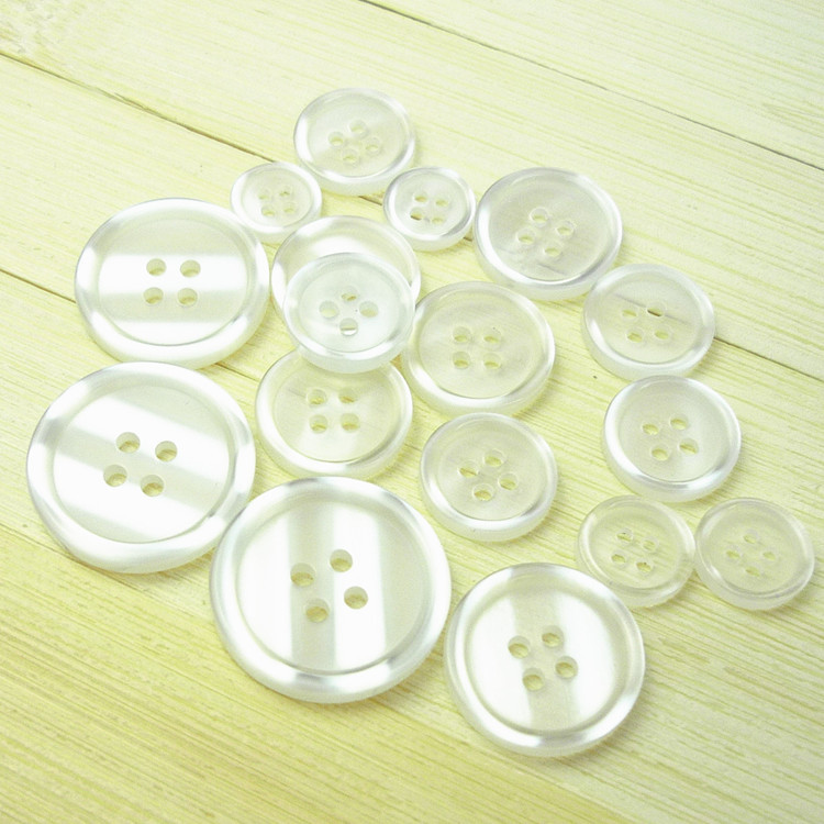 Transparent Pearlescent White Thin-Edged Four-Hole Resin Buttons for Coats, Suits, Chiffon Shirts, White Shirt Buttons, White Coat Buttons