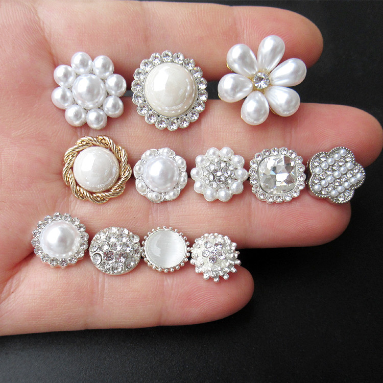 White Pearl Buttons, Silver Diamond-Encrusted Buttons, Women's Chanel-Style Jacket, Chiffon Shirt, Knitted Cardigan, Dress Decoration