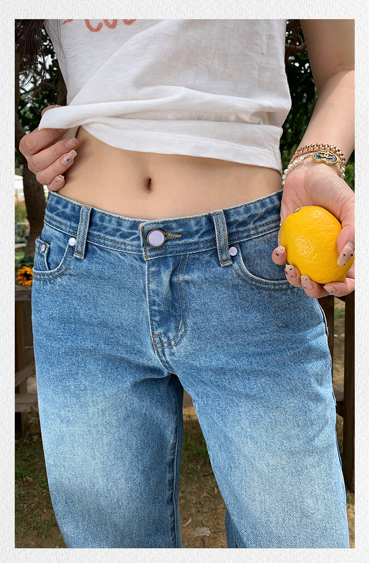 popchee｜Белый нефритовый кошачий глаз｜Голубые широкие джинсы летний бриз - нежные и очень удобные