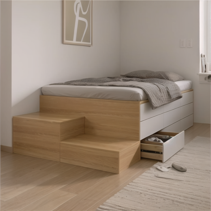 Small family type High box storage bed multifunctional containing bed tatami with pedalling Nordic single-person bed Province space customisation-Taobao