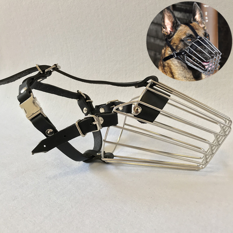 Mdog Special Mouth Cage Head Layer Cow Leather Stainless Steel Accessories Despontiate Dogs Cusp Mouth Dog Mask Mouth Cover Bite-Taobao
