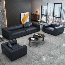 Business Serie genuine leather office sofa minimalist modern reception room Leisure office sofa tea table composition suit