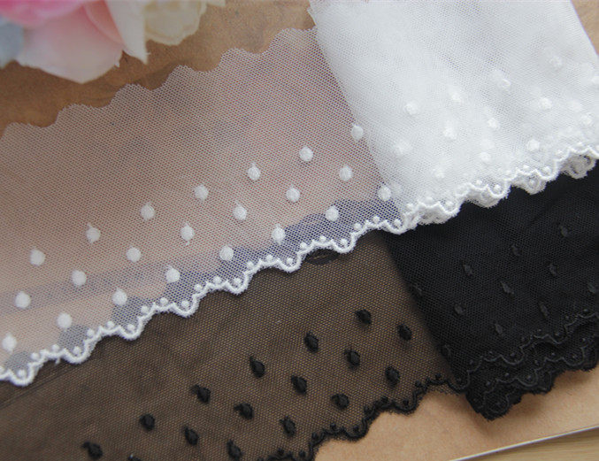 A14D14 handmade DIY lace lace lace clothing accessories drizzle point black and white cotton mesh silk thread embroidered lace width 7cm