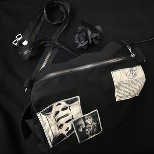 SEVENCLOD20AW贴布暗黑先锋帆布斜挎包单肩包多拉链肩带rafsimons