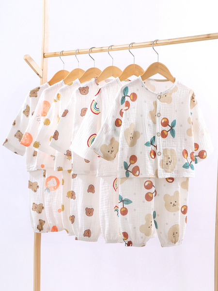 Thin Pure Cotton Summer Baby Long-Sleeved Air Conditioning Room Clothing Pajamas
