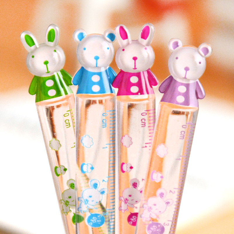 Cute bear rabbit on ruler plastic straight ruler Han edition of creative stationery wholesale elementary school prize learning supplies