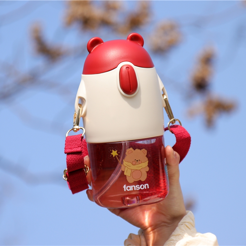 Children's water cup Tritan with straw for school special cup mesh red elementary school for boys and girls cute and anti-fall kettle