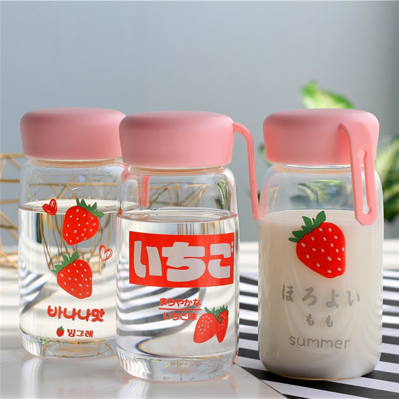 Day Department Strawberry Girl Glass Cup ins Wind minimalist about students' Cup Children's cute portable fresher teen Heart water cup