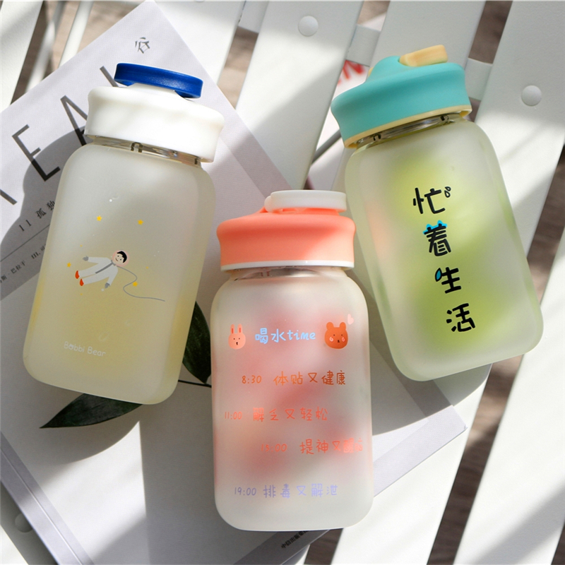 Minimalist glass cup Fresh portable cup Children cute frosted Korean version Student Senson girl's creative water glass