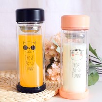 Korean version of Cat double-layer glass female cute portable Korean student water Cup heat insulation creative trend casual Cup