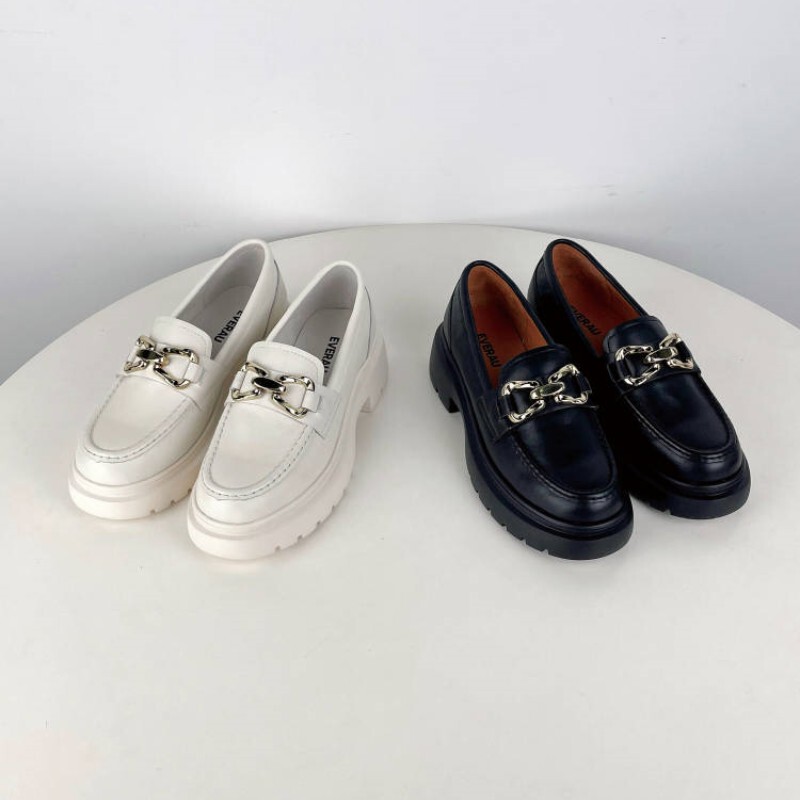 Australian Everau Loafers with Leather Upper, Retro Thick-Soled Beanie Loafers, Elegant Height-Increasing Women's Shoes 7032