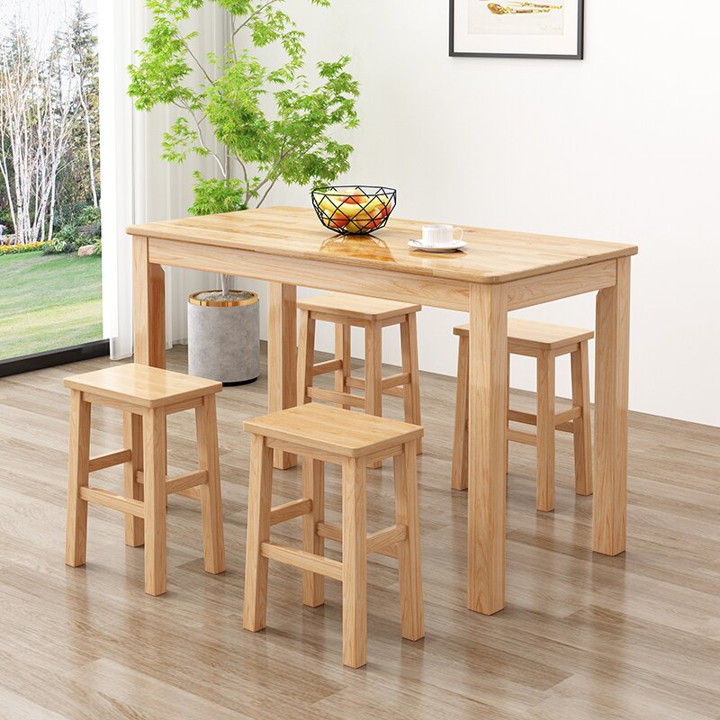 Solid wood fast dining table food stalls desktop restaurant snack bar breakfast table and chairs North American economical simple household rectangular