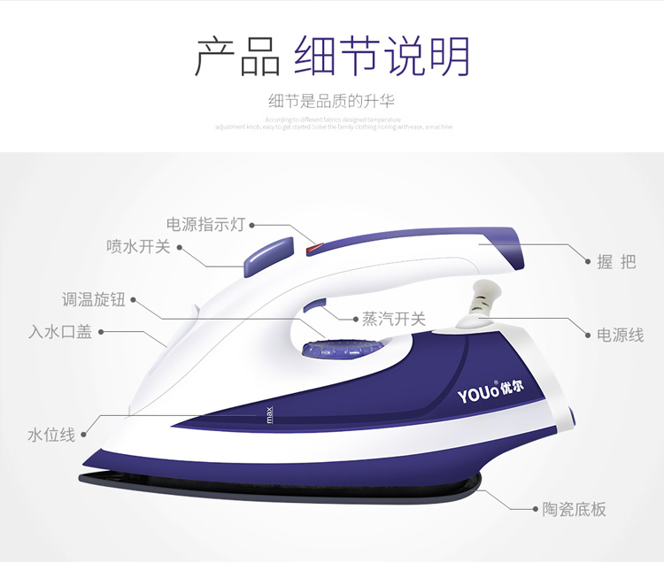 Bàn ủi hơi nước gia dụng cầm tay công suất lớn công suất lớn sàn gốm chống nhỏ giọt dọc lớn - Điện sắt bàn là mini
