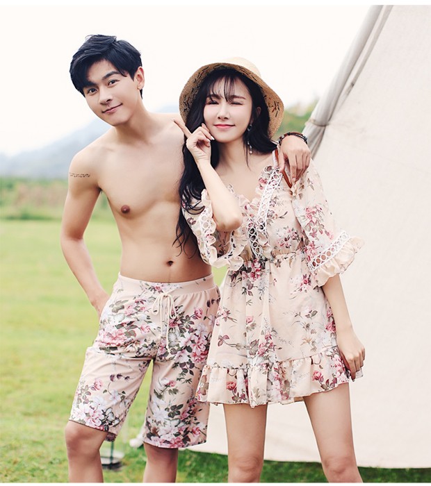 Cặp đôi ngọt ngào áo tắm nữ phiên bản Hàn Quốc của bộ bikini ba mảnh giảm béo bụng tắm biển spa đôi tình nhân 	đồ đôi tắm biển đẹp