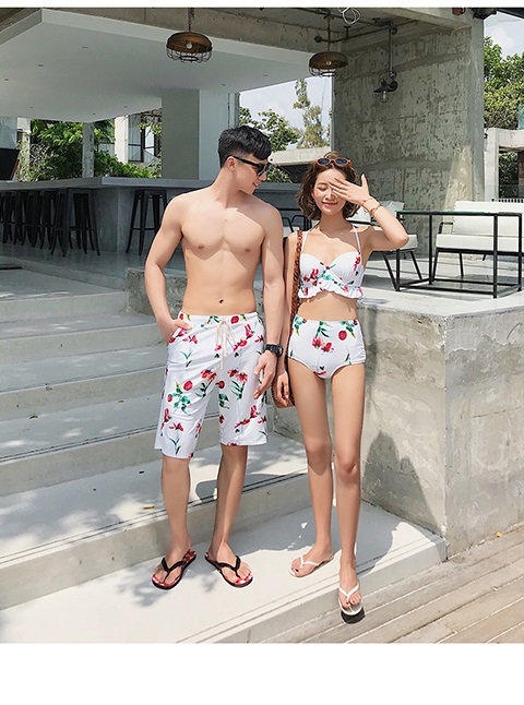 Cặp đôi ngọt ngào tươi trẻ đôi áo tắm giảm béo bụng người yêu eo cao bộ ba mảnh phù hợp với bãi biển - Vài đồ bơi bộ đồ đôi đi biển đẹp