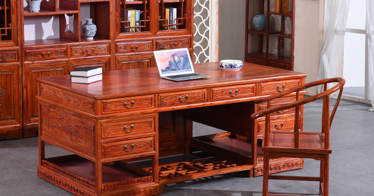 1,8 m 2 m hoa và nội thất văn phòng chim kết hợp bàn elm gỗ rắn cổ khắc thư pháp và bàn học đồ nội thất - Nội thất văn phòng bàn ghế giám đốc hiện đại