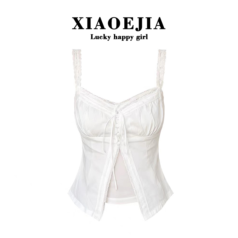 Xiaoejia Sunlight Tea Break Embroidered Hollow Lace Trim Camisole Women's Summer Sleeveless Top for Outerwear Xiaoejia Sunlight Tea Break Embroidered Hollow Lace Trim Camisole Women's Summer Sleeveless Top for Outerwear