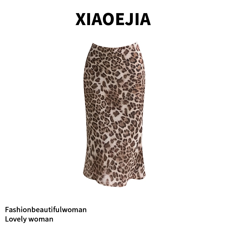 Xiaoejia Graceful Leopard Print & Stunning Leopard Print Fortune Tulle Skirt with Highly Versatile Bias-Cut Craftsmanship Half Skirt