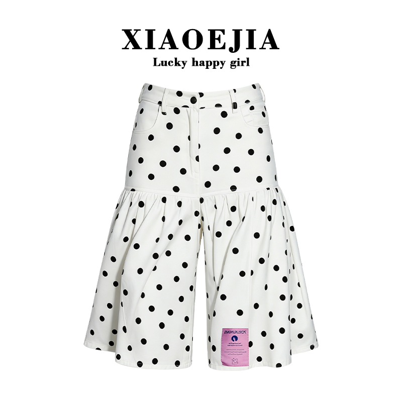 Xiaoejia (Charming Factor) Summer American Retro Polka Dot Print Casual Pants Women's Elastic Waist Capri Pants Xiaoejia (Charming Factor) Summer American Retro Polka Dot Print Casual Pants Women's Elastic Waist Capri Pants