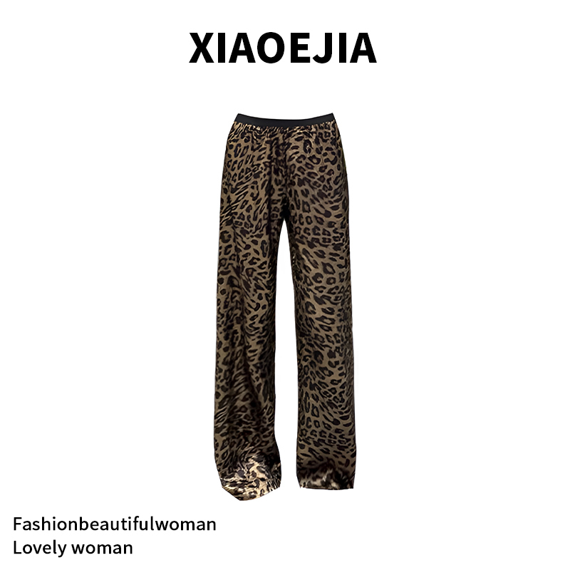 Xiaoejia Modern Gold-Stamped American Retro Leopard Print Wide-Leg Pants 2025 Summer New Straight Casual Pants for Women Xiaoejia Modern Gold-Stamped American Retro Leopard Print Wide-Leg Pants 2025 Summer New Straight Casual Pants for Women