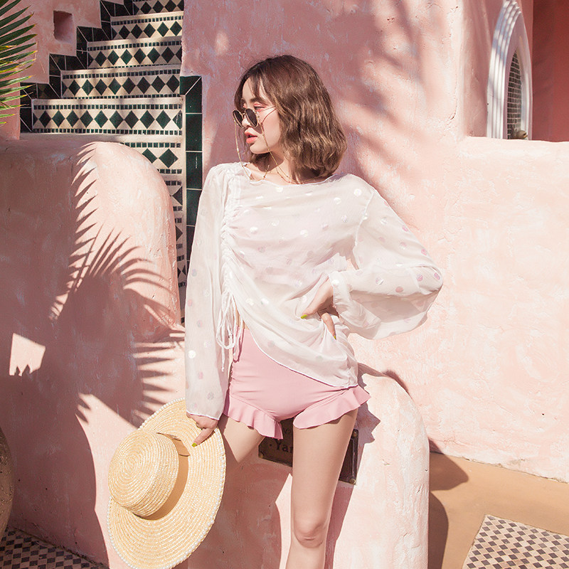 Swimsuit Woman Two-piece Three Sets Long Sleeve Hooded Sweatshirt With Slim Conservative Students 2021 New Bubble Spa Swimsuit