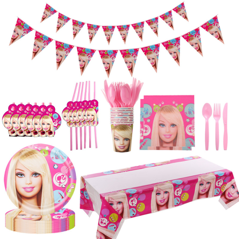Barbie Princess Doll Theme Children's Birthday Party Set Party Decoration Disposable Tableware Plates