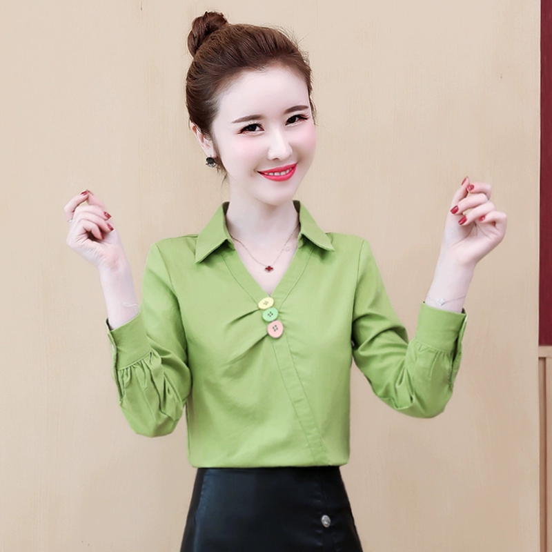 Phụ nữ mùa xuân mới 2021 thời trang hợp thời trang áo sơ mi voan cổ chữ V dài tay siêu cổ tích ngọt ngào ren đáy áo sơ mi - Áo sơ mi chiffon ren