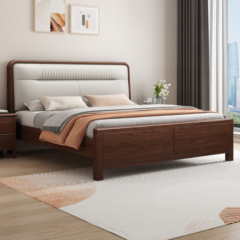 2026 New Solid Wood Bed Walnut Bed 1.8m Double Bed Master Bedroom 2m X 2.2m Large Bed New Chinese Style Upholstered Bed