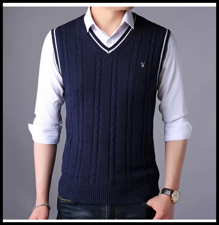 Áo len nam không tay nam áo len cổ cao nam cổ chữ V áo len liền thân màu sắc Vest nam Tank Vai thời trang Vest áo cardigan nam