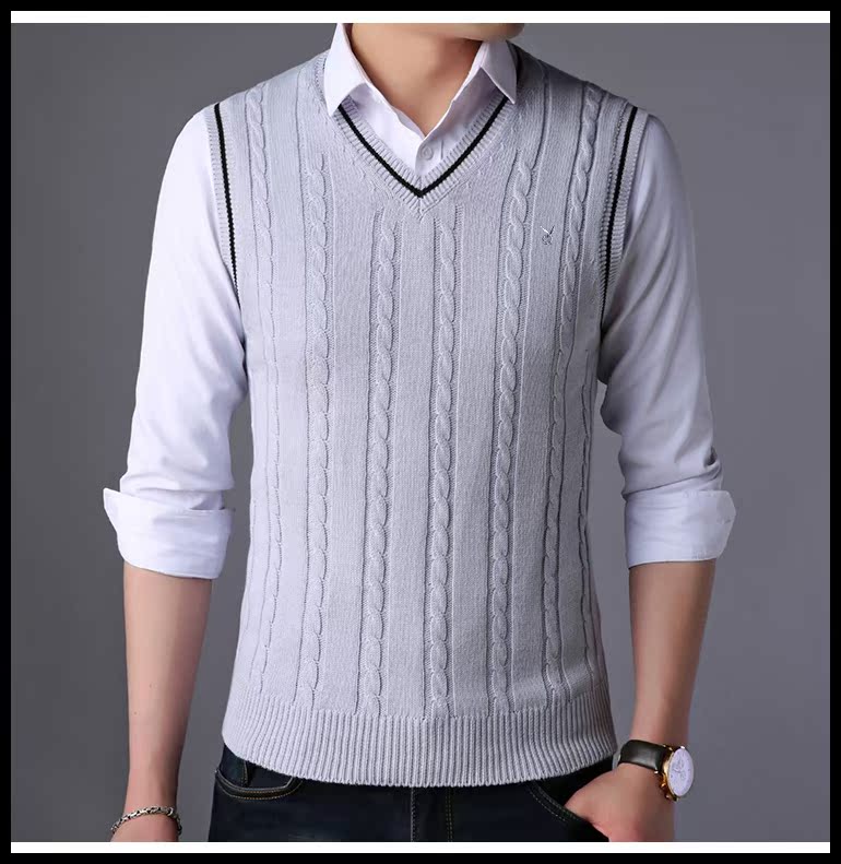 Áo len nam không tay nam áo len cổ cao nam cổ chữ V áo len liền thân màu sắc Vest nam Tank Vai thời trang Vest áo cardigan nam