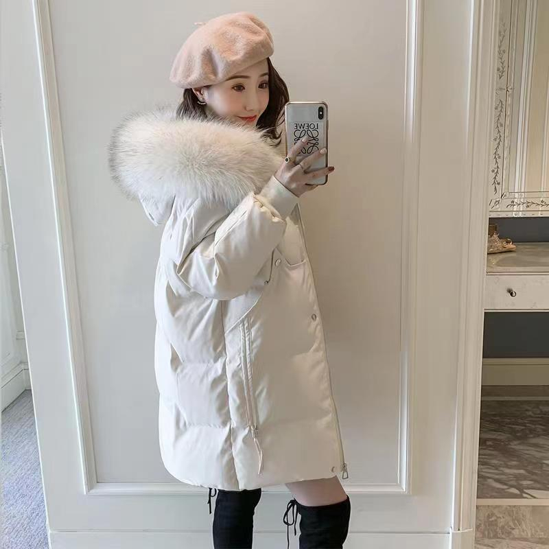 High-End Stylish down Jacket for Women, Winter Fur Collar Mid-Length Versatile Warm Coat, 2026 New Sweet Cotton-Padded Jacket
