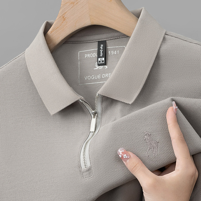 100% Pure Cotton Men's Short-Sleeved T-Shirt Summer Men's Brand Zipper Lapel Paul Polo Shirt Casual Loose Men's