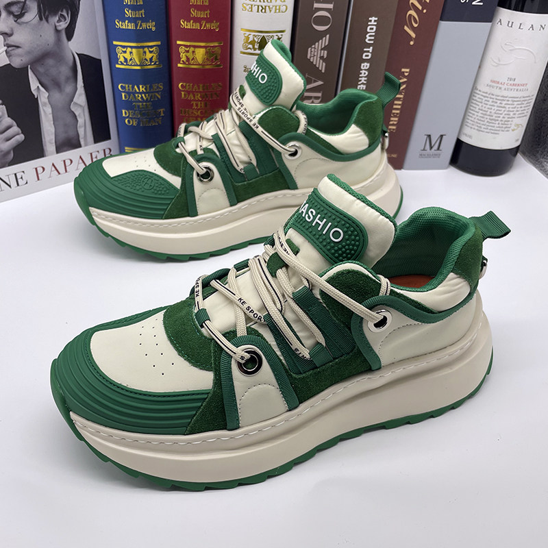 Trendy shoes men's 2022 spring new fashionable breathable sports casual shoes thick-soled shoes leather all-match European men's shoes