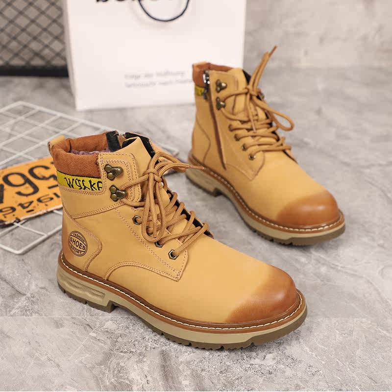 Leather shoes 2021 winter new fashion lace-up tooling rhubarb boots leather pure wool casual Martin boots
