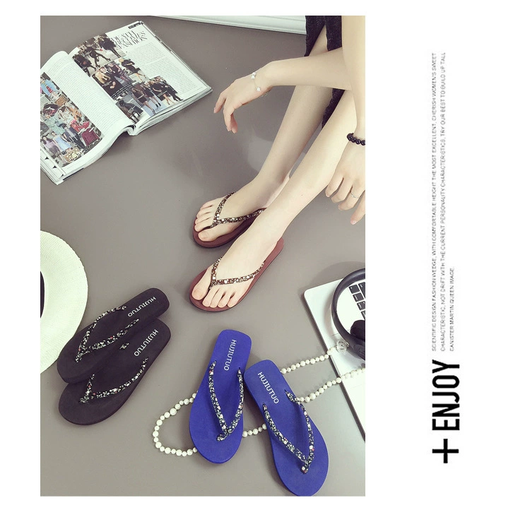 Hàn Quốc phiên bản của các flip-flops Xia Bà Wedges với giày bãi biển có đế dày, đáy phẳng flip-flops, giày phẳng, thời trang mặc dép fila