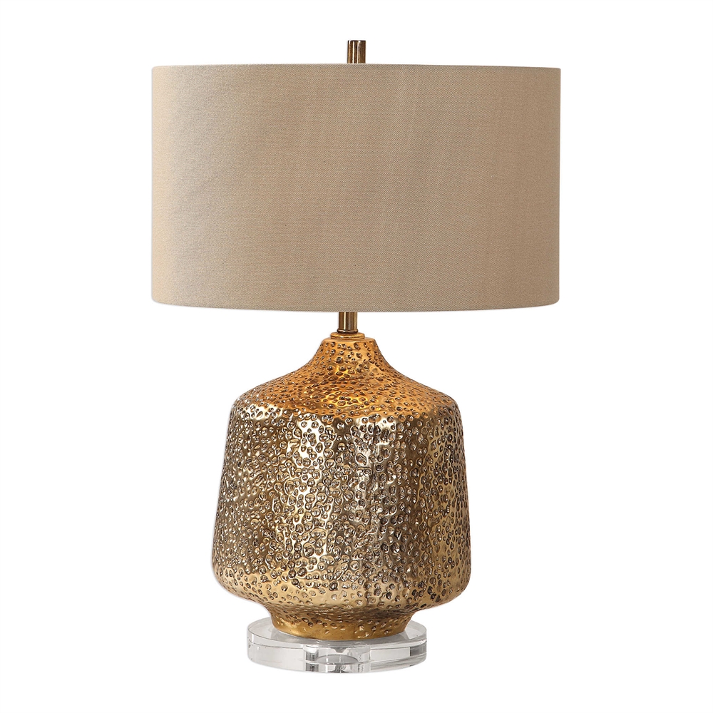 American simple table lamp American imported metal crystal gold glaze porous texture Study living room Villa creative lamp
