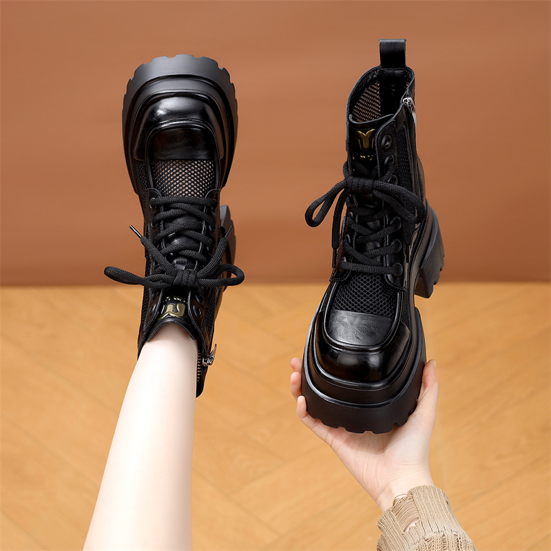 12cm Thick-Soled Height-Increasing Mesh Martin Boots for Petite Women, 2026 New Style, Hollow Breathable Summer Thin Short Boots