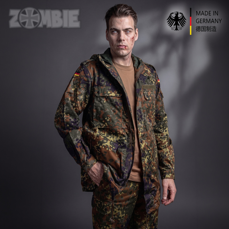German Original Outdoor Jungle Camouflage Parka Tactical Combat Mid-Length Windproof Coat Military Jacket
