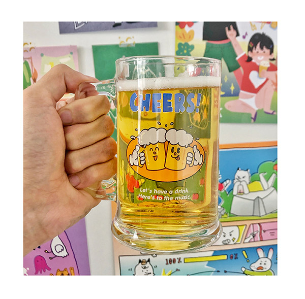 イラストかわいい水ガラスガラス印刷漫画ビールジョッキビールパートナー ショップ Pido Store グラス コップ Pinkoi