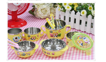 Korean Genuine Little Penguin Pororo Children's Tableware with Lid, Large Bowl, Small Bowl, Large Soup Bowl, Lunch Box, Water Cup