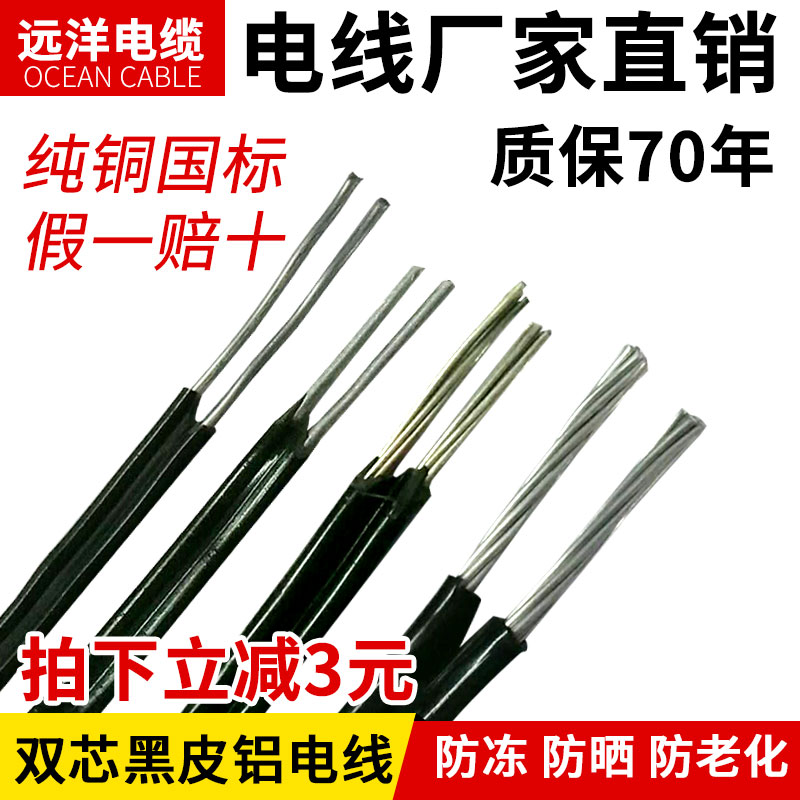 Outdoor Wire Anti-Aging Anti-Aging Sunscreen Antifreeze Black Leather Aluminum Wire Double Core 4 6 10 16 25 25