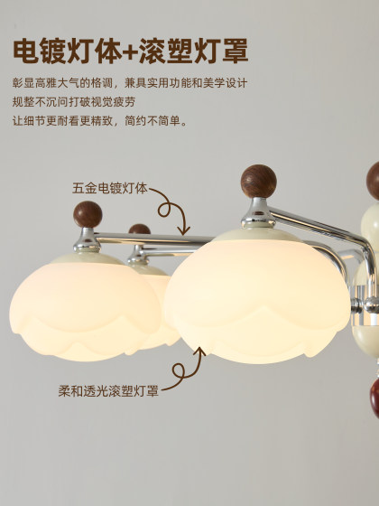 French-Style Cream-Colored Living Room Chandelier, Vintage Retro High-End Bedroom Dining Room Lamp, Creative Flower Bud Hall Lighting
