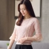 Mùa thu 2018 mới tay áo ngắn tay áo ren tay áo rỗng nữ kèn tay áo voan đáy áo kiểu công sở Áo sơ mi chiffon ren