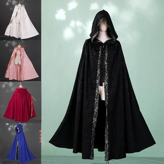 挽秀古风披风黑红粉白宝蓝提花棉大摆汉服配件春秋斗篷外套百搭国