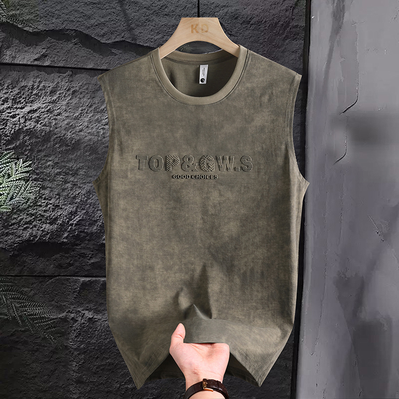 Men's Trendy Vest with Embossed Design, Sleeveless T-Shirt, Summer Sports Casual Short-Sleeve, Stylish Vest Top for Young Men