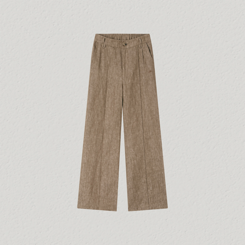 621153【100% Linen】Old Money Style Yarn-Dyed Linen Mid-High Waist Wide-Leg Pants