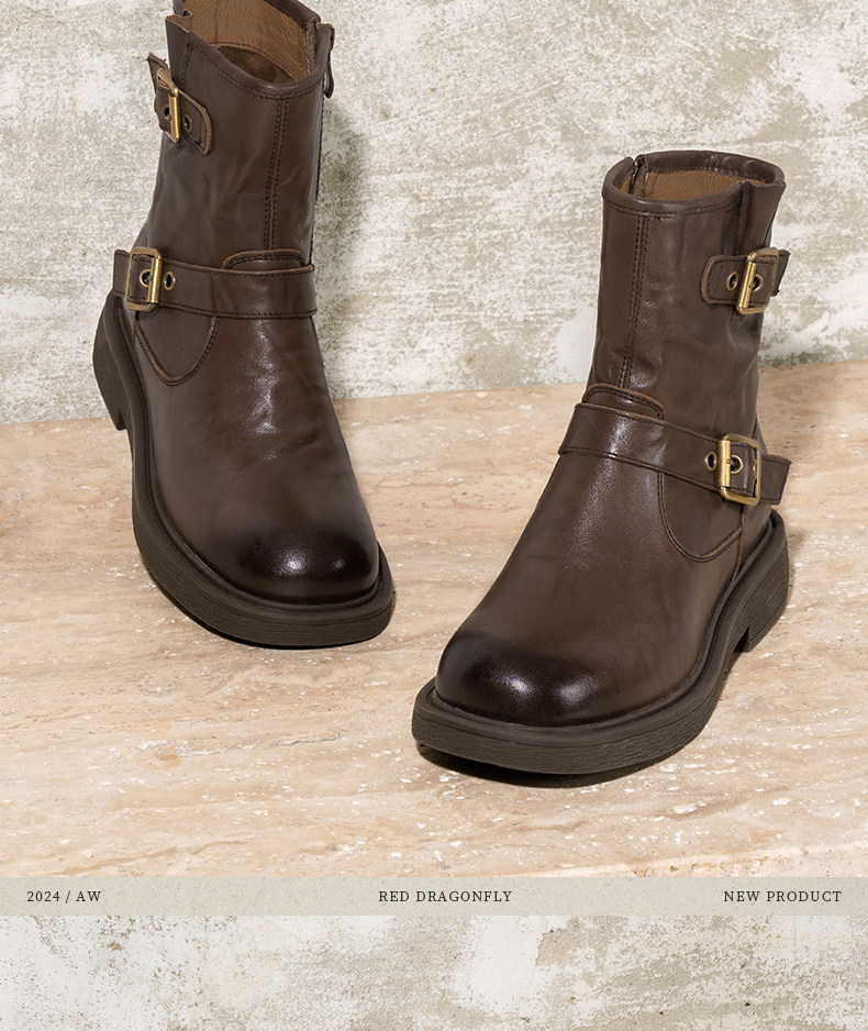 Западные Boots 红蜻蜓西部短靴女秋冬新款巨好看鞋子真皮棕色女鞋复古美拉德靴子 Reddragonfly