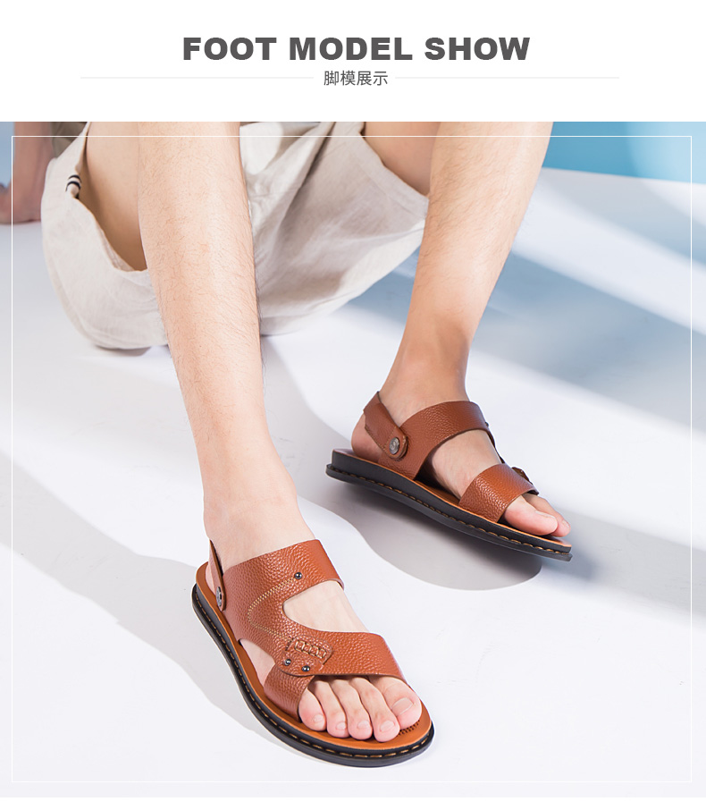 Giày sandal da nam màu đỏ 2018 mùa hè mới chính hãng Giày da nam đế mềm đế mềm đi biển đôi dép xăng đan nam